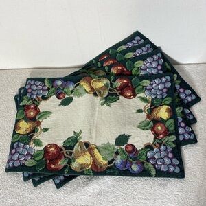 Vintage 90s Fruit Harvest Tapestry Placemats X4  Cottagecore Grannycore